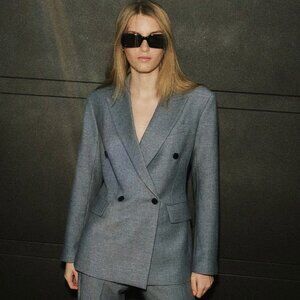 Double-breasted grey blazer